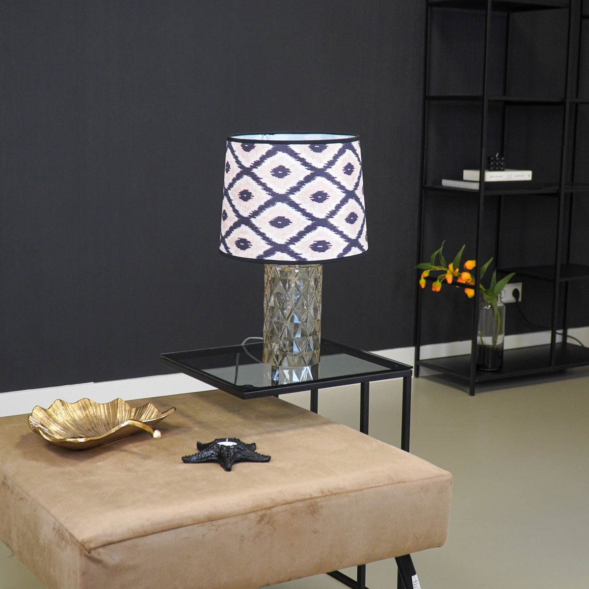 Table Lamp - Crystal Foot- Glass - Amber - E27- 19x19x20cm
