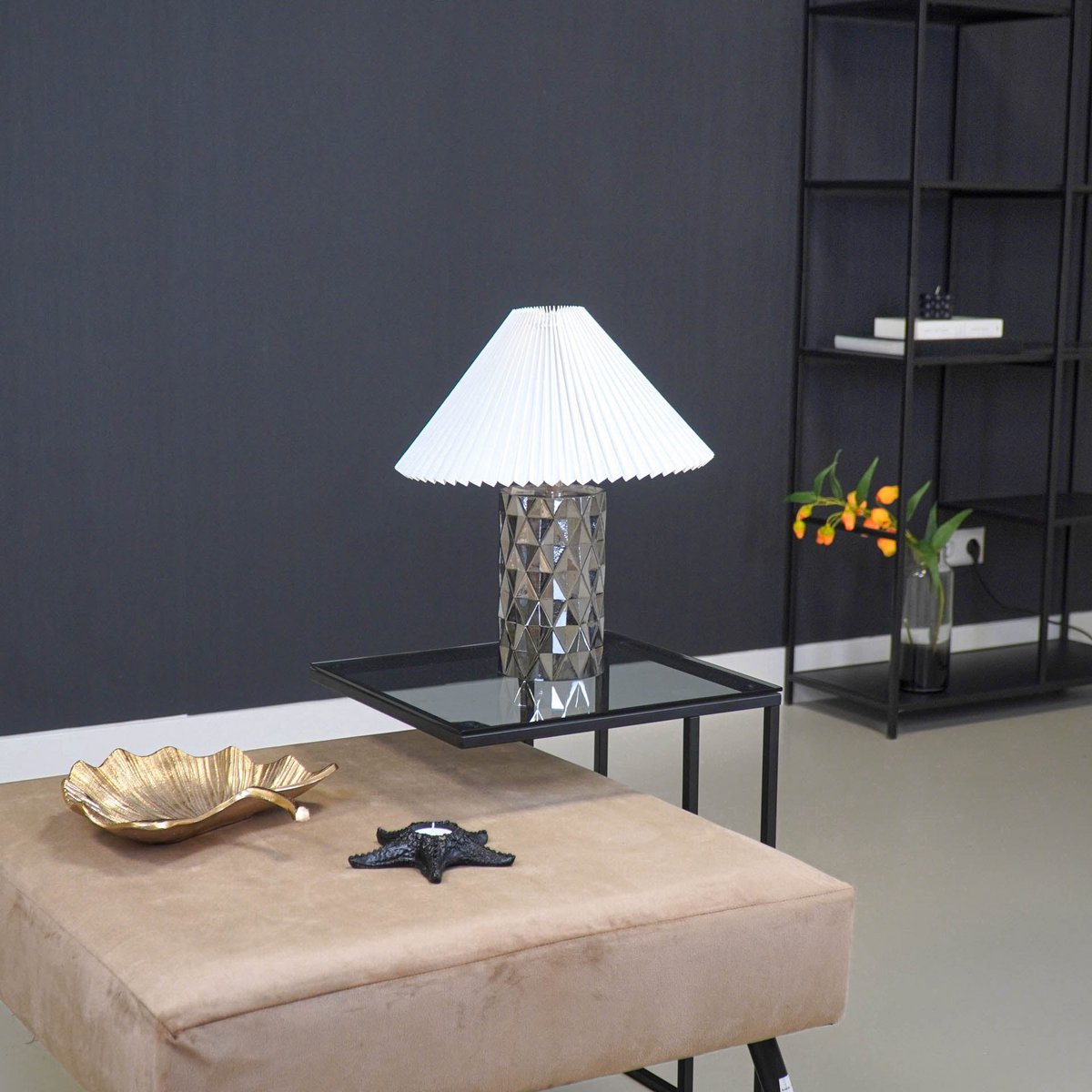 Table Lamp - Crystal Foot- Glass - Smokey - E27 - 19x19x20cm