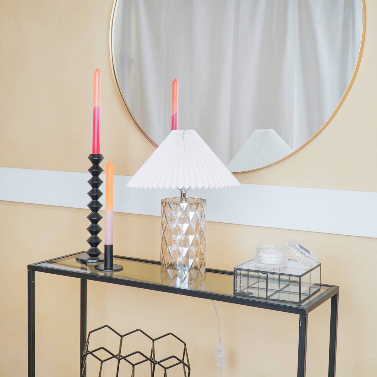 Table Lamp - Crystal Foot- Glass - Amber - E27- 19x19x20cm