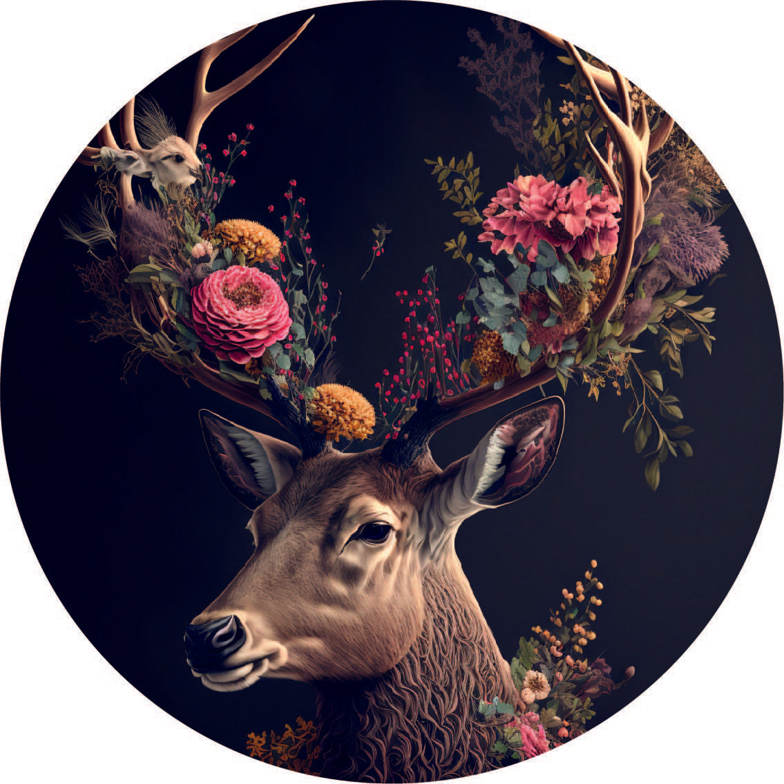 Muurcirkel Hert met bloemen