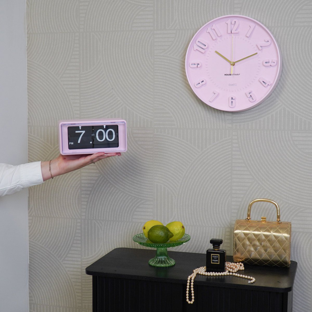 Clock- Wall Clock Numbers- Light Pink -30x30x4cm