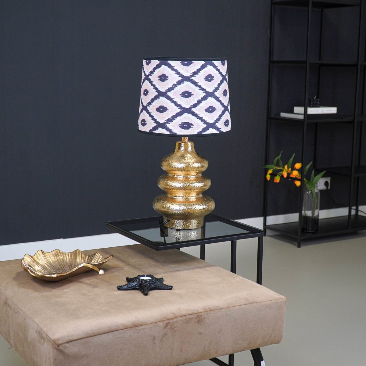 Lampshade - Kelim Print - Polyester - Black/White-26x30x23cm
