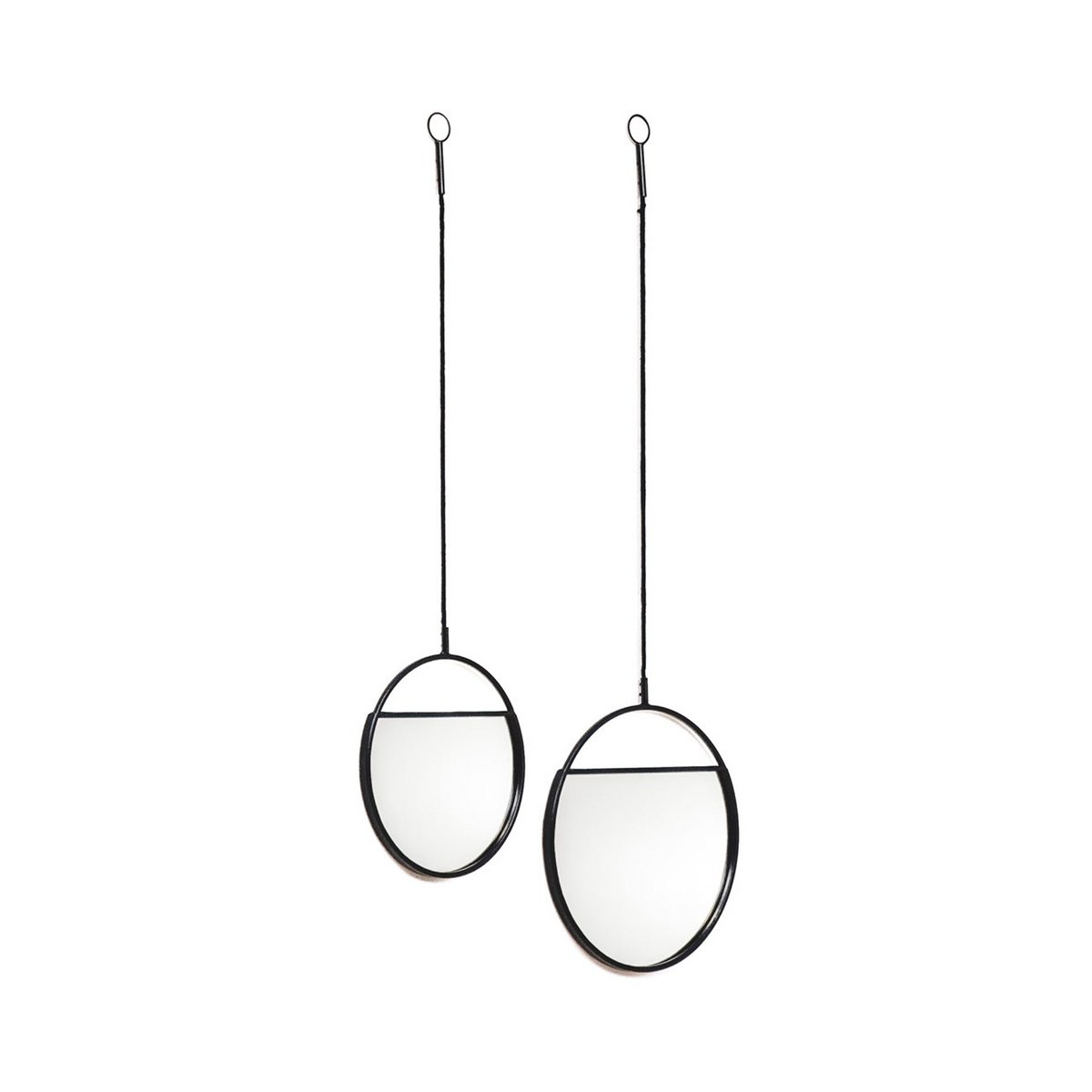 Mirror - Round Wall Mirrors - Metal - Black-S2- 25x90&30x100