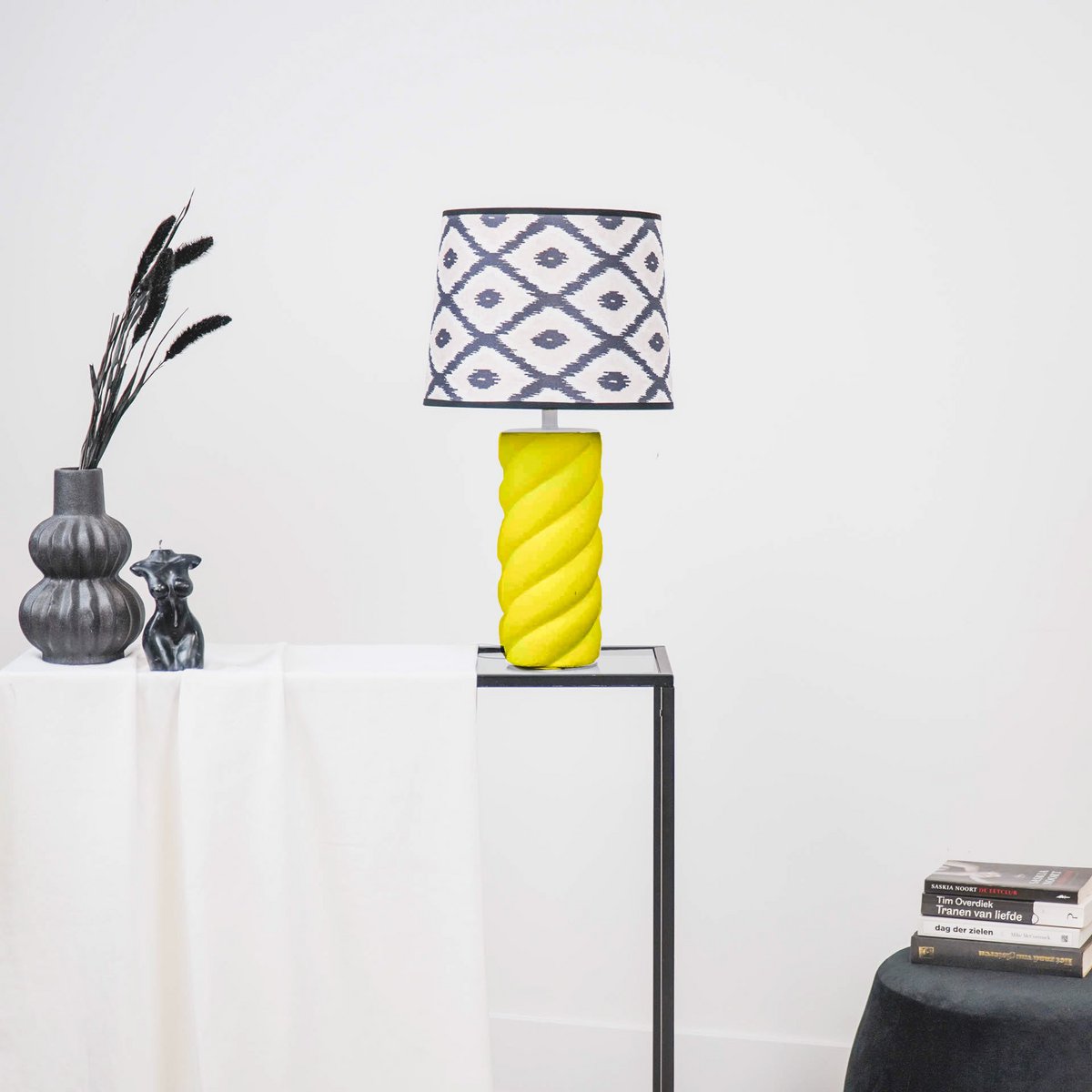 Lampshade - Kelim Print - Polyester - Black/White-26x30x23cm