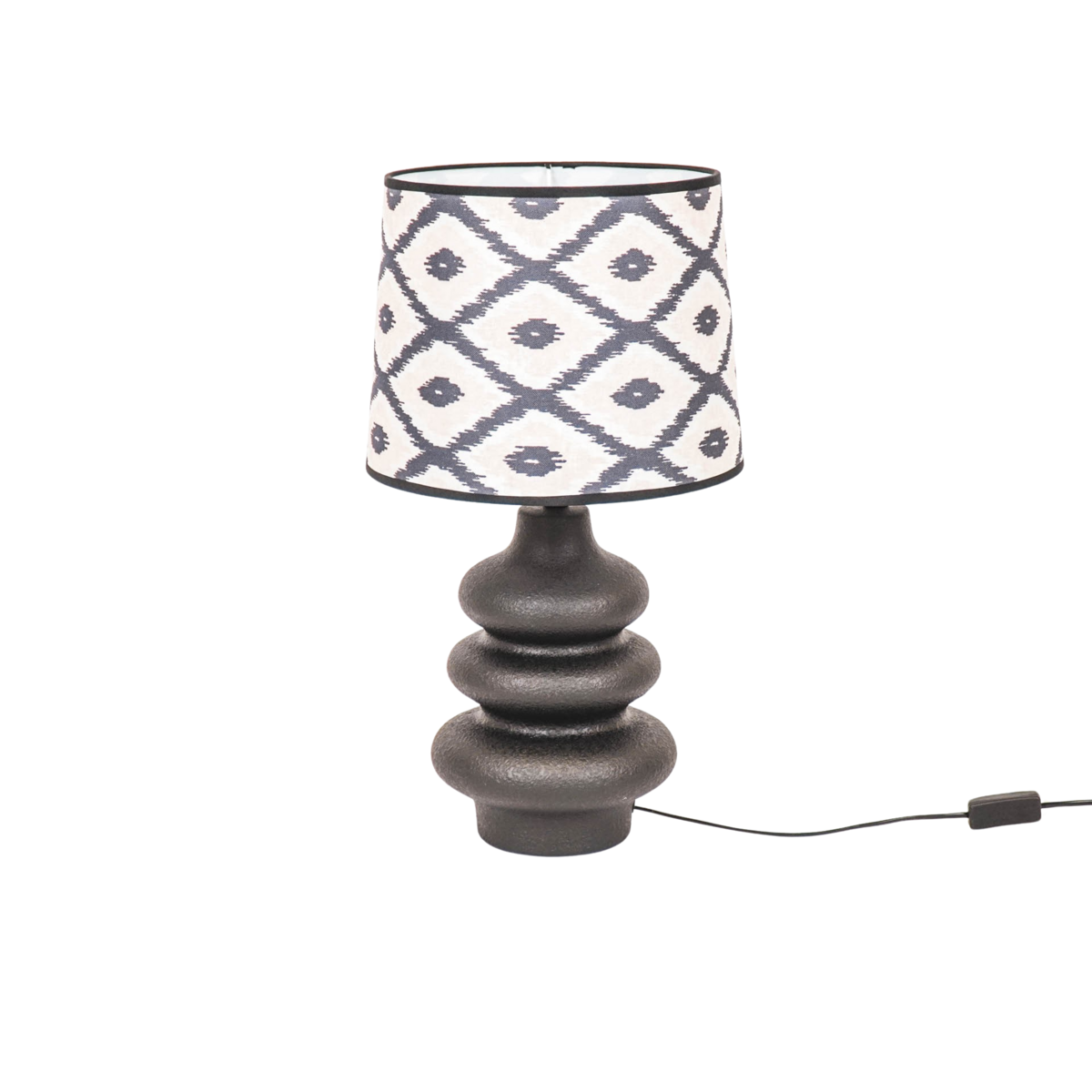 Lampshade - Kelim Print - Polyester - Black/White-26x30x23cm