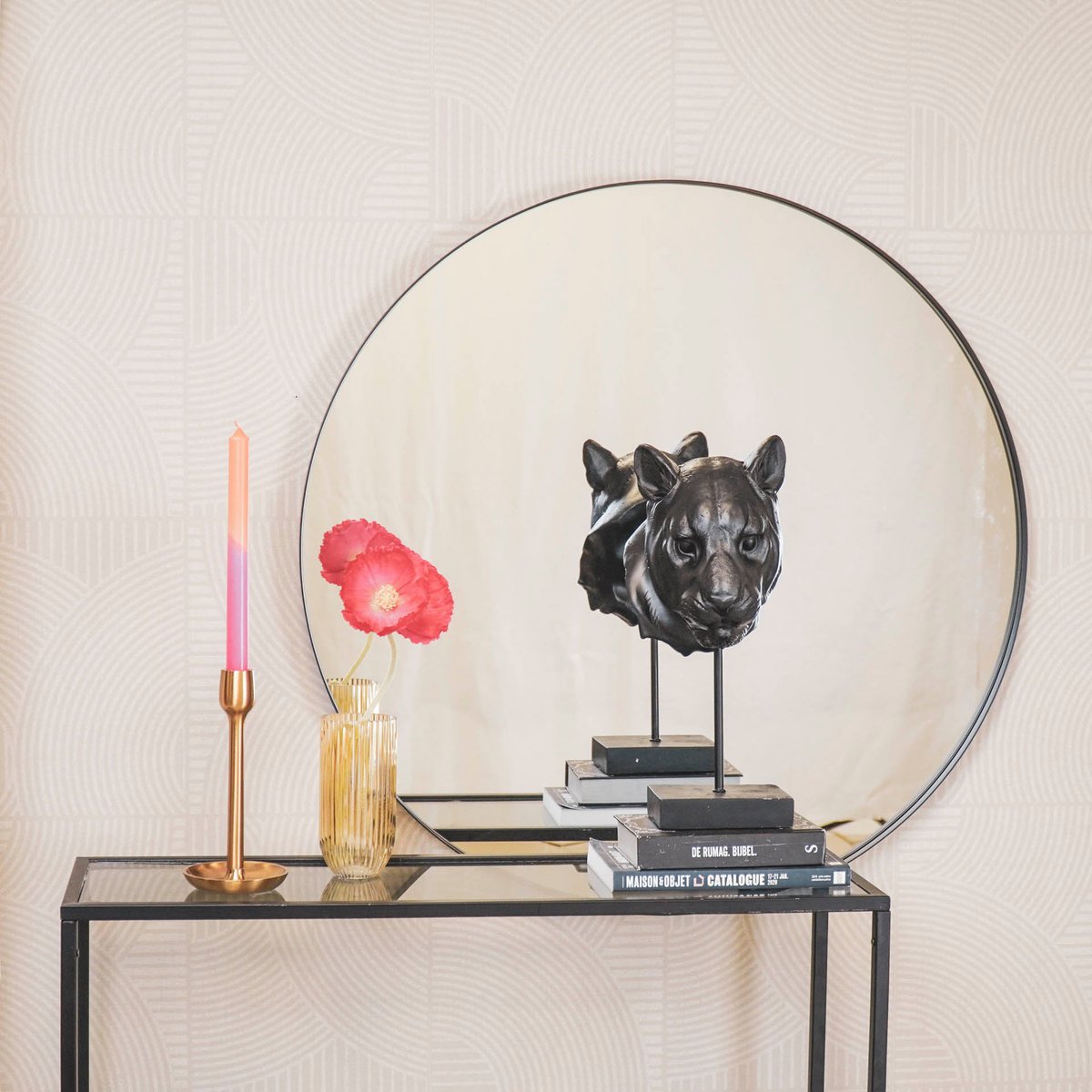 Mirror - Round - Metal - Black - 80x3x80cm