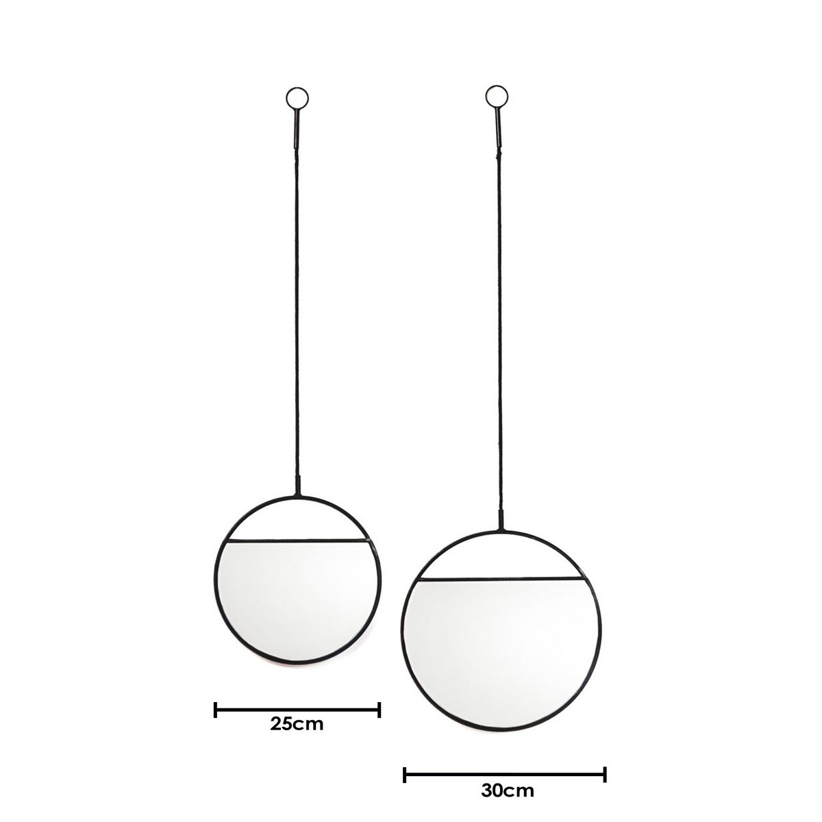 Mirror - Round Wall Mirrors - Metal - Black-S2- 25x90&30x100