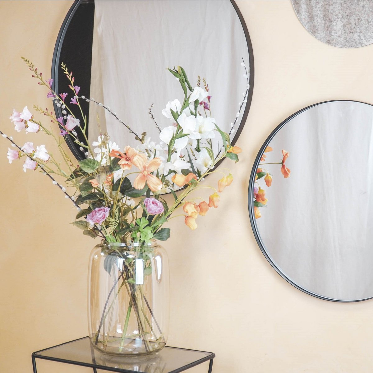 Mirror - Round - Metal - Black - 80x3x80cm