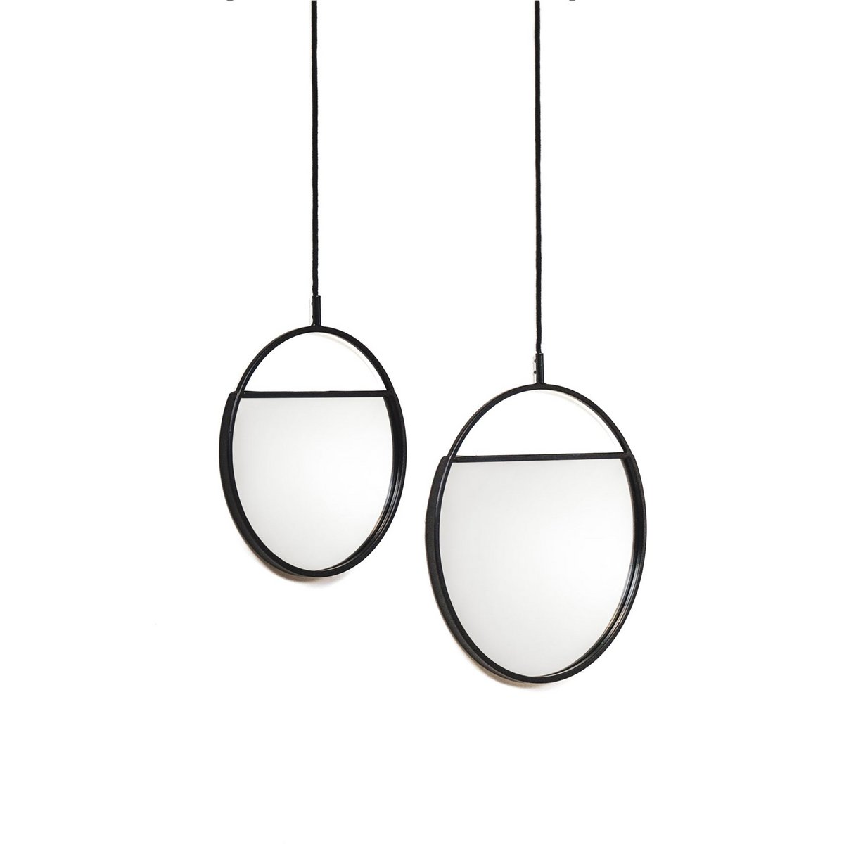 Mirror - Round Wall Mirrors - Metal - Black-S2- 25x90&30x100