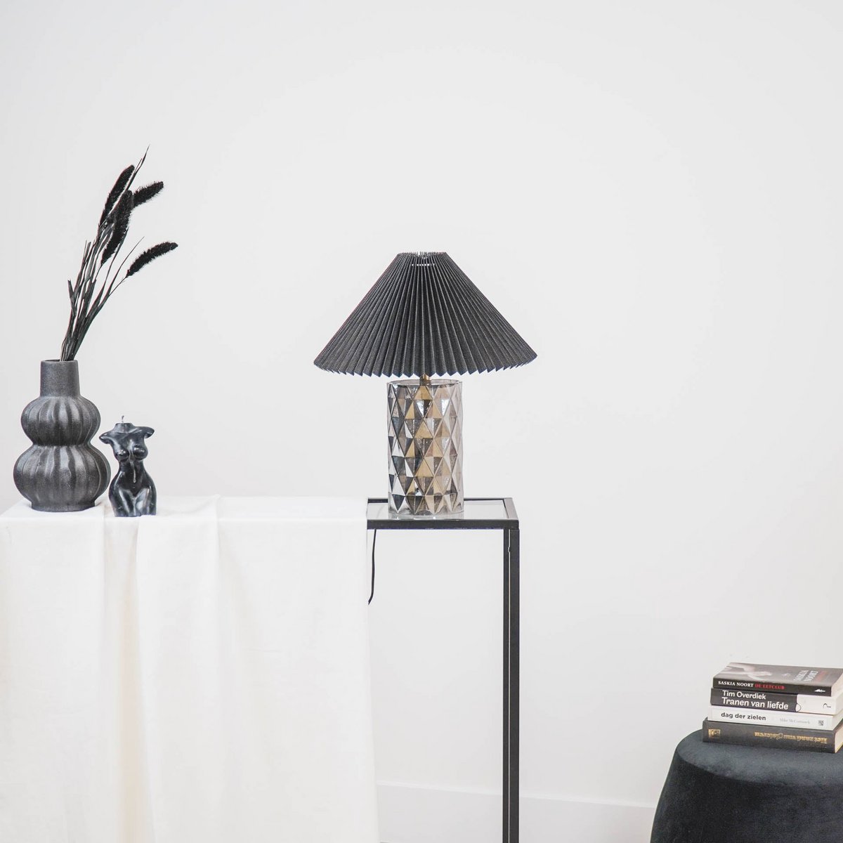 Table Lamp - Crystal Foot- Glass - Smokey - E27 - 19x19x20cm