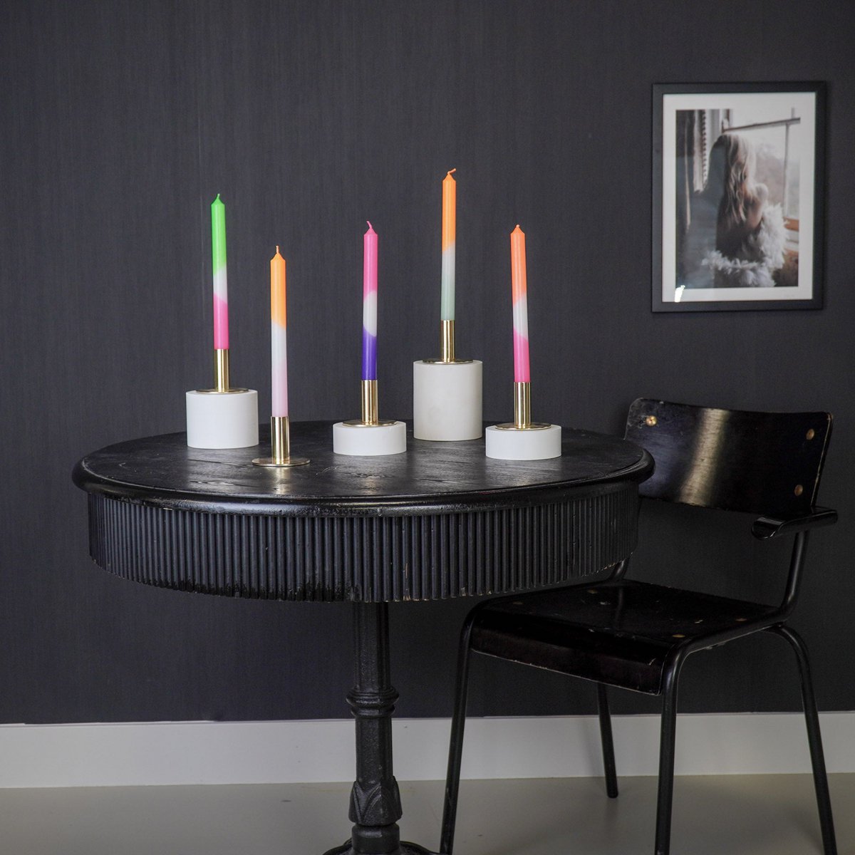 Candles- Dip Dye Tapers - Neon Orange/White/Light Pink - S4 - 2,1x25 cm