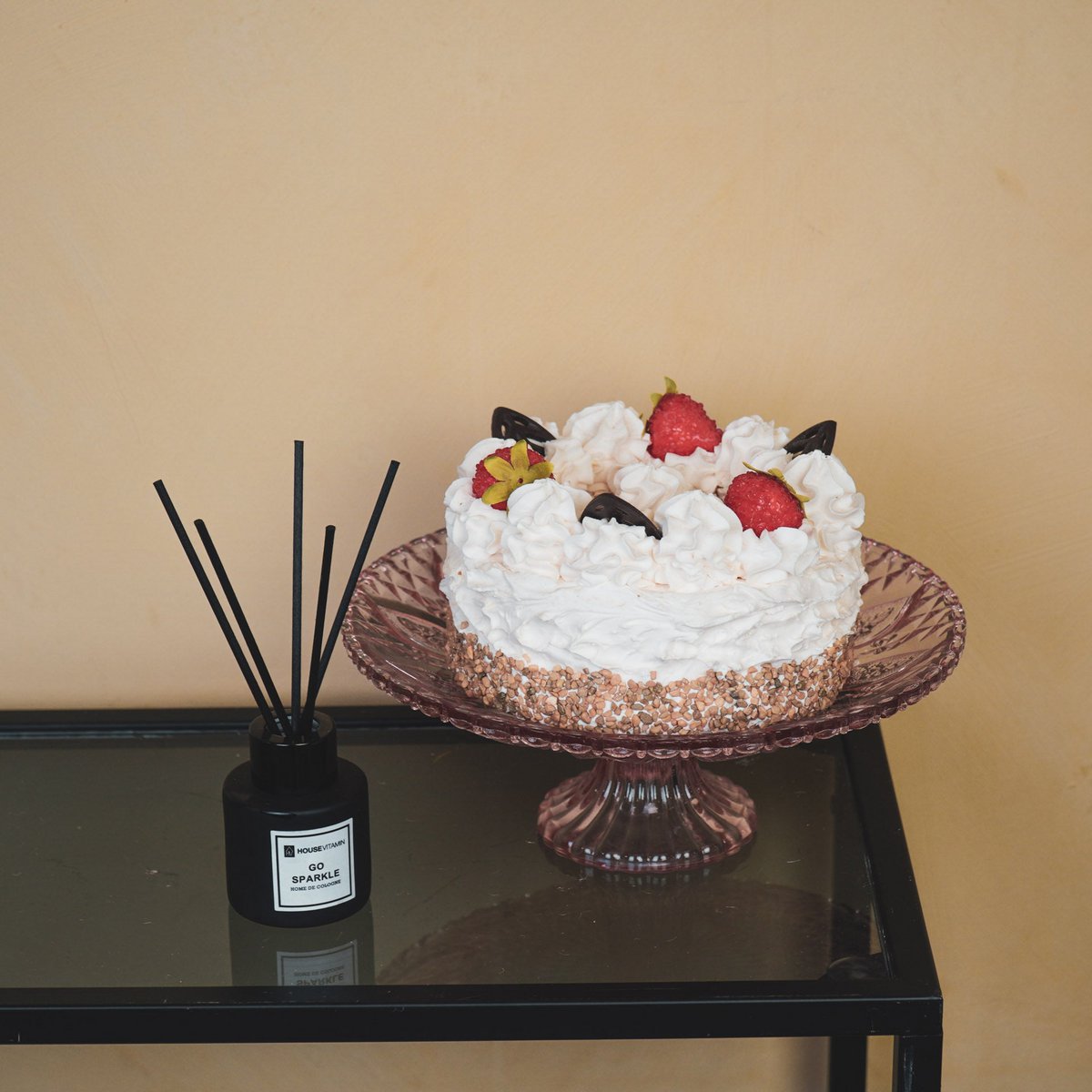 Cake Plate - Glass - Pink - 22,5x8cm