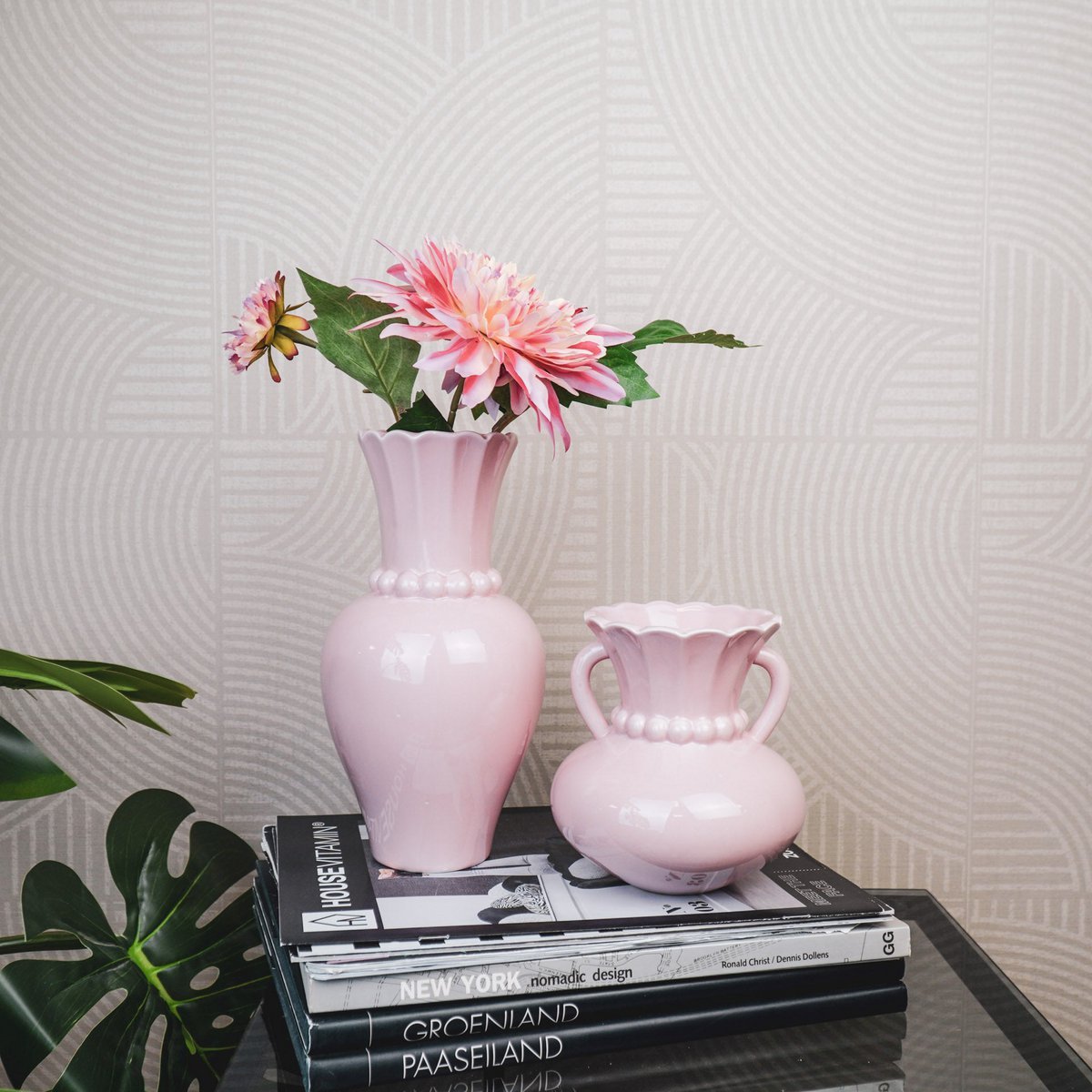 Vase - Pearl Neck - Stoneware- Light Pink- 14x14x15cm
