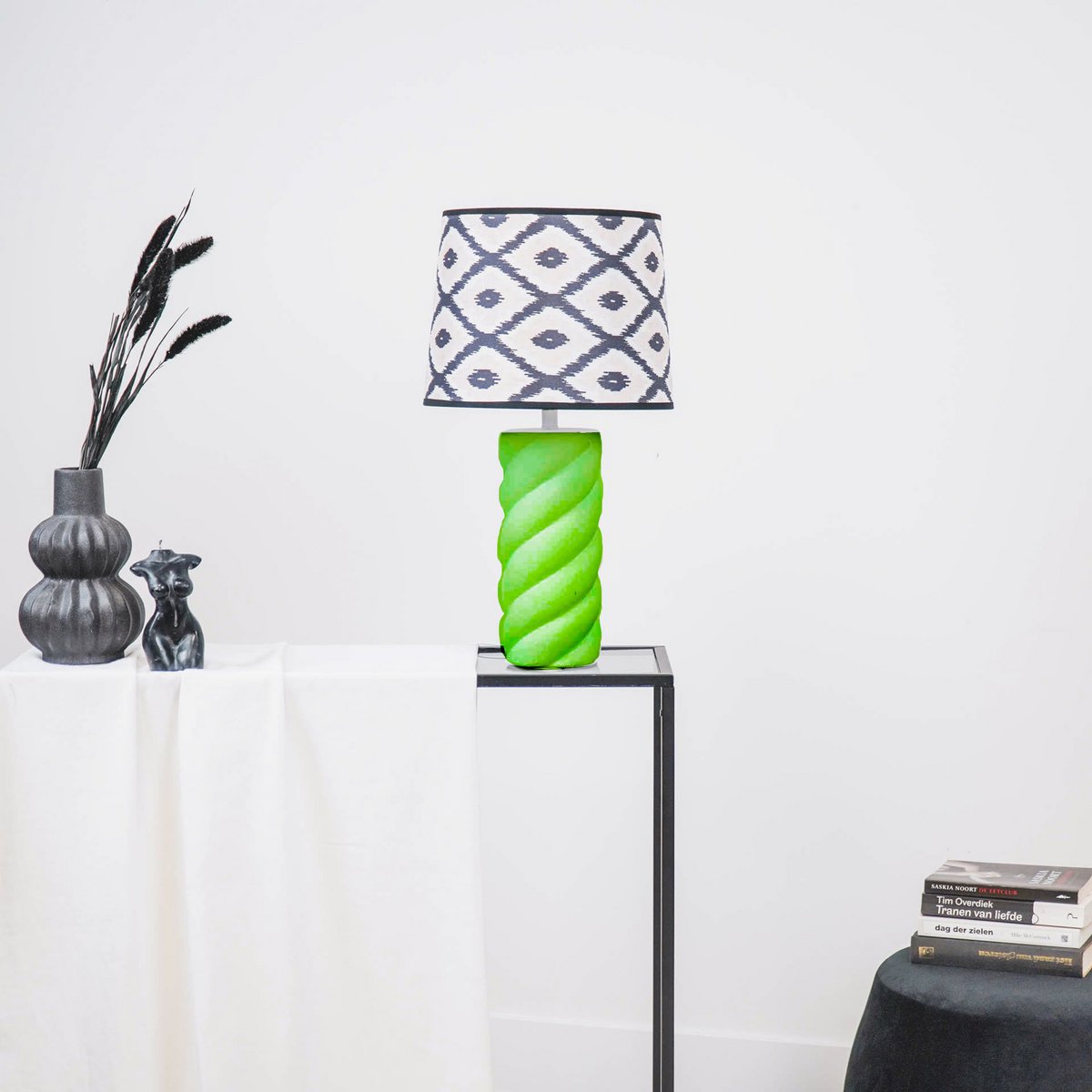 Lampshade - Kelim Print - Polyester - Black/White-26x30x23cm