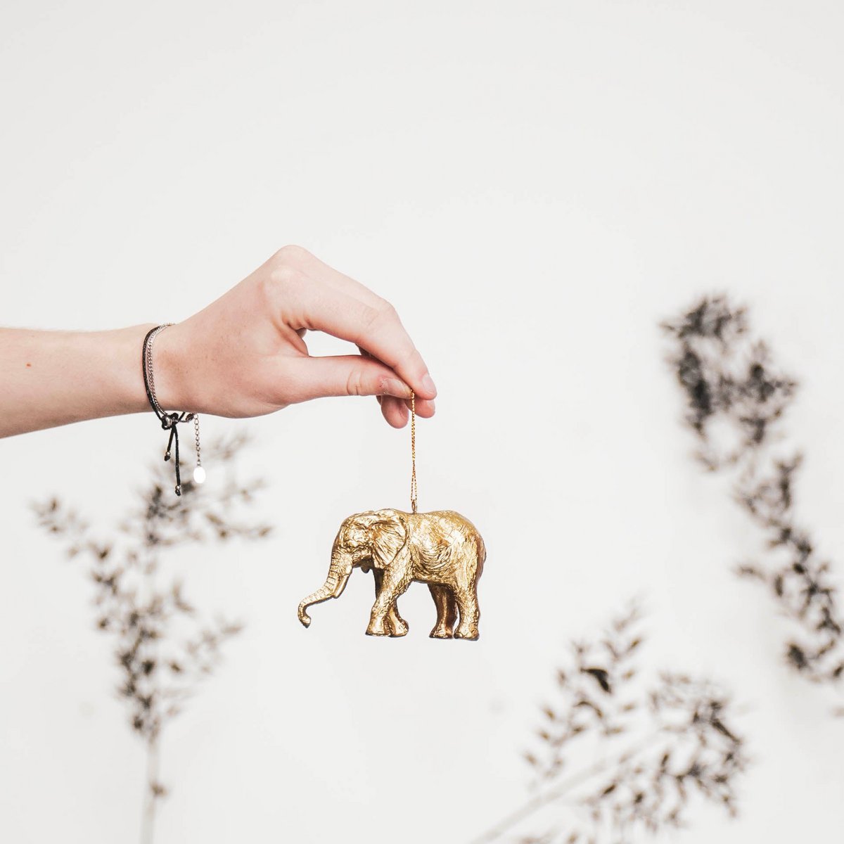 Ornament Hanger - Polyresin - Gold - Elephant - 9,5x6,5x4cm