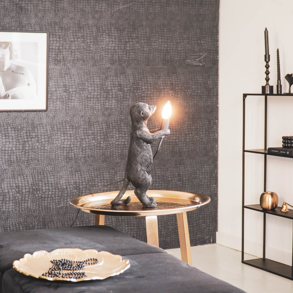 Table Lamp - Meerkat - Polyresin - Black - E27 -15x10x38cm
