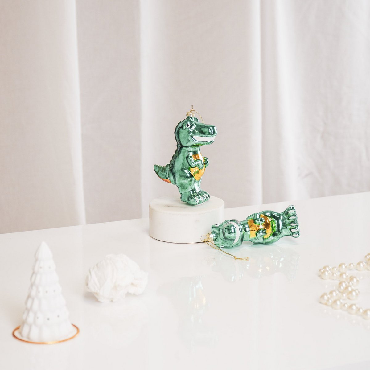 Xmas Hanger - Dino - Glass - Green - 4,5x9,5x12,5cm