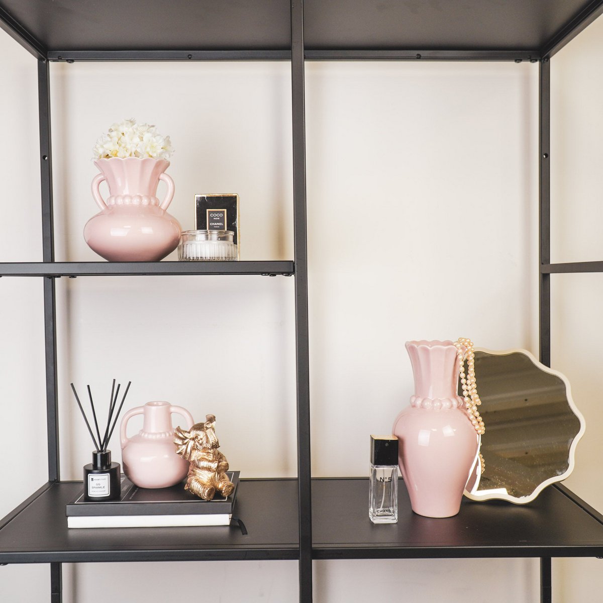 Vase - Pearl Neck - Stoneware- Light Pink- 14x14x15cm