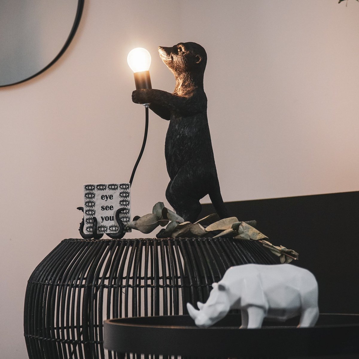 Table Lamp - Meerkat - Polyresin - Black - E27 -15x10x38cm