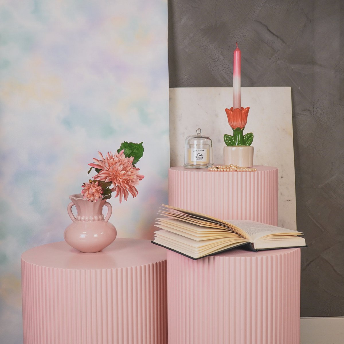 Vase - Pearl Neck - Stoneware- Light Pink- 14x14x15cm