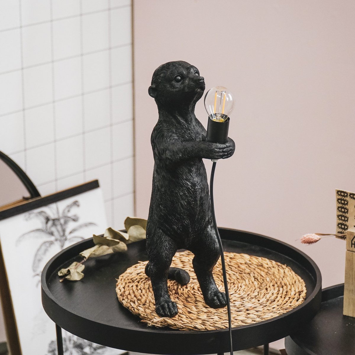 Table Lamp - Meerkat - Polyresin - Black - E27 -15x10x38cm